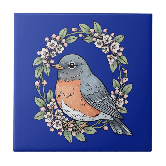 Cute Connecticut Bird With Mountain Laurel Ceramic Tile (Front)