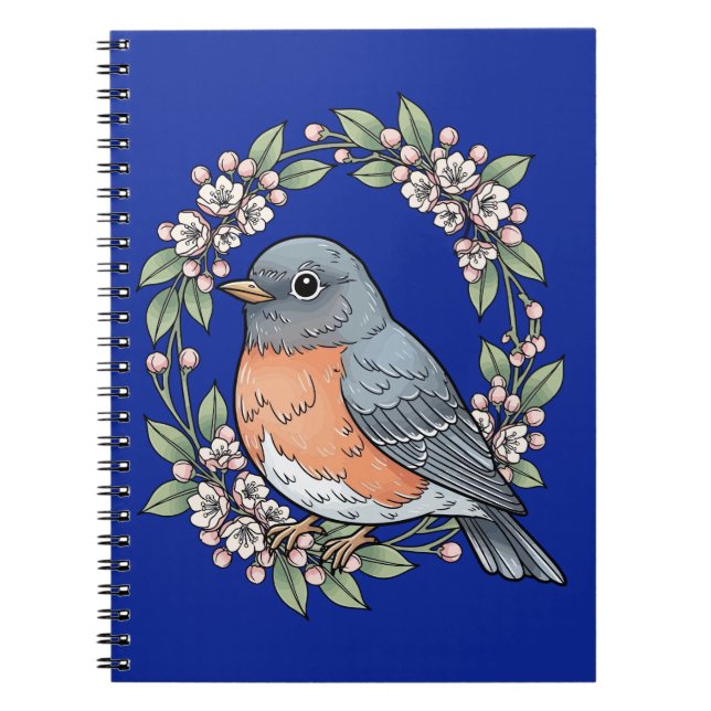 Cute Connecticut Bird With Mountain Laurel Notebook (Front)