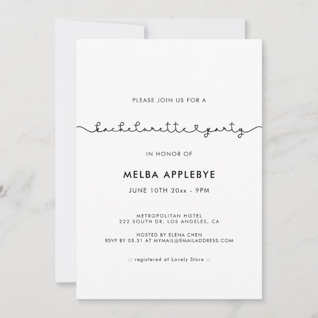 Cute connecting heart font Bachelorette Party Invitation (Front)