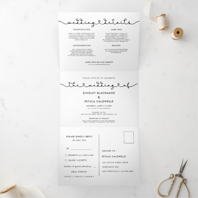 Cute connecting heart font photo wedding Tri-Fold invitation (Inside)
