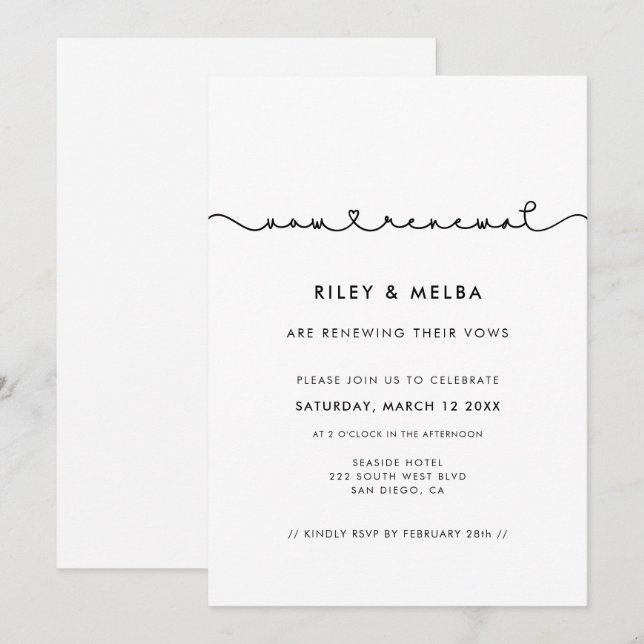 Cute connecting heart font Wedding Vow renewal Invitation (Front/Back)