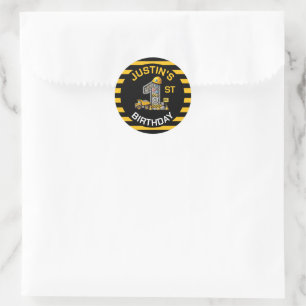 Cute Construction 1st Birthday Classic Round Sticker