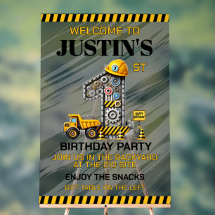 Cute Construction 1st Birthday Party Acrylic Sign