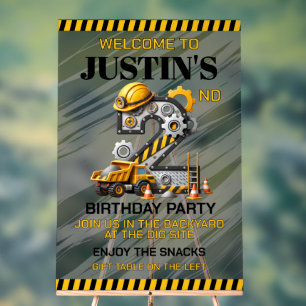 Cute Construction 2nd Birthday Party Acrylic Sign