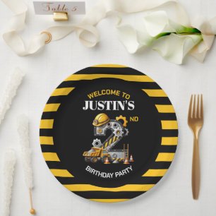 Cute Construction 2nd Birthday Party Paper Plates