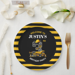 Cute Construction 3rd Birthday Party Paper Plates