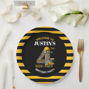 Cute Construction 4th Birthday Party Paper Plates