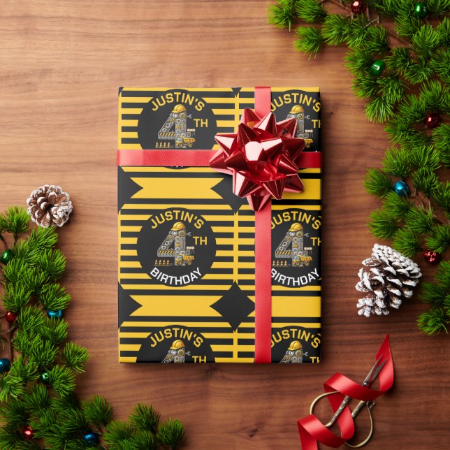 Cute Construction 4th Birthday Wrapping Paper (Holiday Gift)