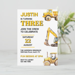 Cute Construction Any Age Birthday Party Invitation