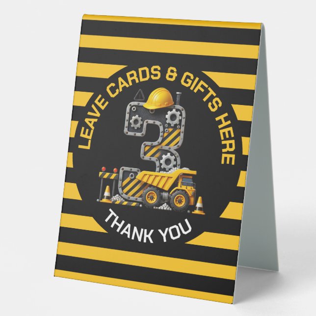 Cute Construction Birthday Table Tent Sign (Front)