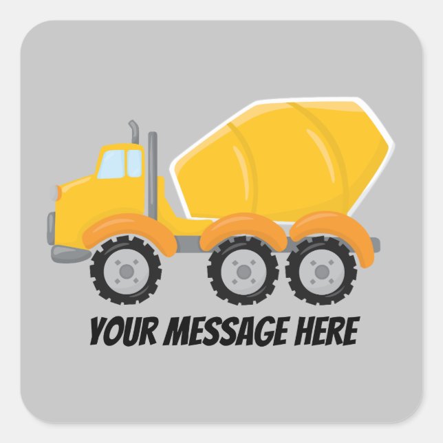 Cute construction cement mixer truck square sticker (Front)