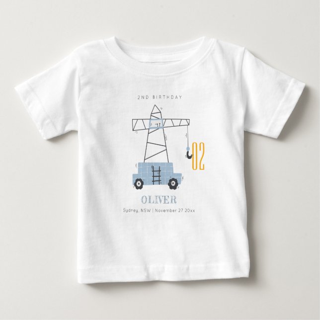 Cute Construction Crane Any Age Birthday Baby T-Shirt (Front)