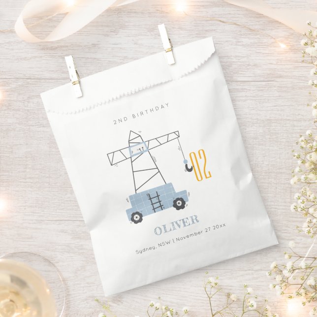 Cute Construction Crane Any Age Birthday  Favour Bag (Clipped)
