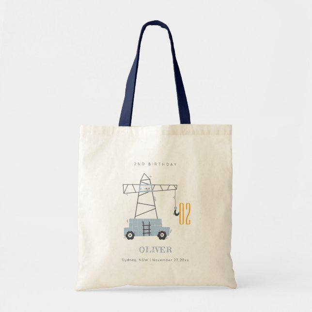 Cute Construction Crane Any Age Birthday Tote Bag (Front)