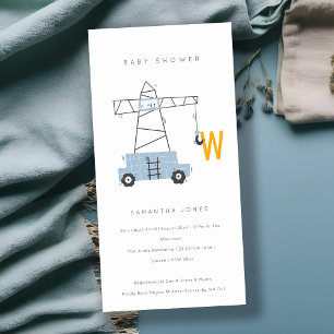 Cute Construction Crane Boy's Baby Shower Invite