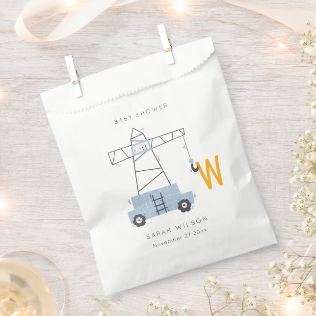 Cute Construction Crane Boy's Urban Baby Shower Favour Bag (Clipped)