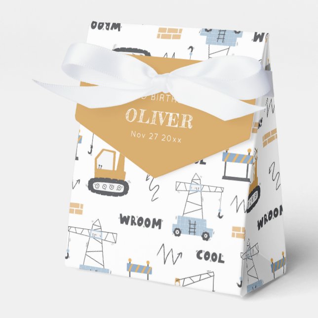 Cute Construction Crane Kids Any Age Birthday Favour Box (Front Side)