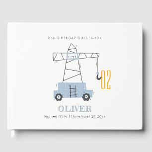 Cute Construction Crane Kids Any Age Birthday Guest Book