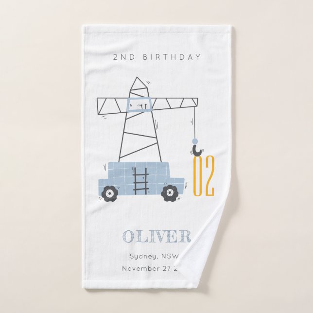 Cute Construction Crane Kids Any Age Birthday  Hand Towel (Hand Towel)