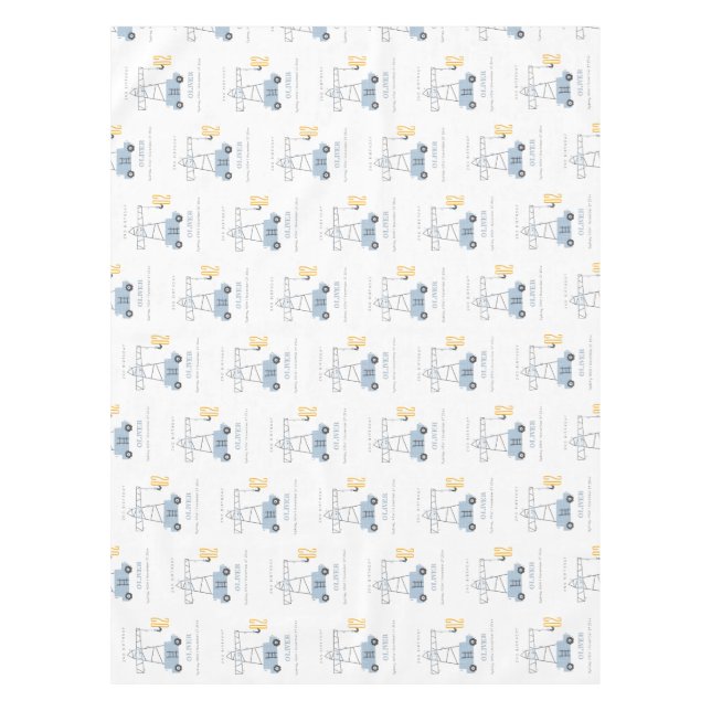 Cute Construction Crane Kids Any Age Birthday  Tablecloth (Front)