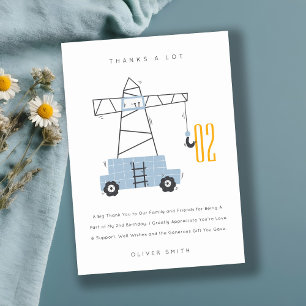 Cute Construction Crane Kids Any Age Birthday  Thank You Card