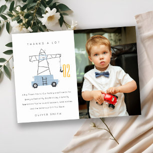 Cute Construction Crane Photo Any Age Birthday Thank You Card
