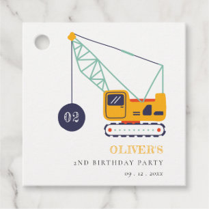 Cute Construction Crane Vehicle Any Age Birthday Favour Tags