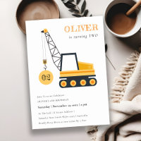 Cute Construction Crane Vehicle Any Age Birthday