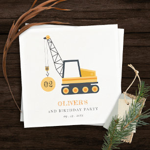 Cute Construction Crane Vehicle Any Age Birthday Napkin
