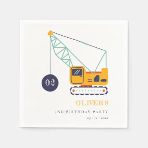 Cute Construction Crane Vehicle Any Age Birthday Napkin