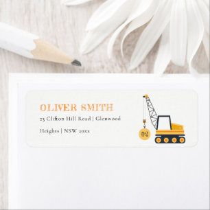 Cute Construction Crane Vehicle Any Age Birthday Return Address Label