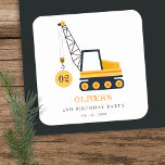 Cute Construction Crane Vehicle Any Age Birthday Square Sticker<br><div class="desc">If you need any further customisation please feel free to message me on yellowfebstudio@gmail.com.</div>