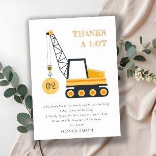 Cute Construction Crane Vehicle Any Age Birthday Thank You Card