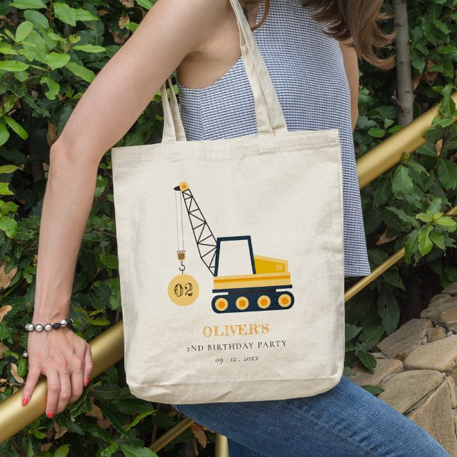 Cute Construction Crane Vehicle Any Age Birthday Tote Bag (Creator Uploaded)