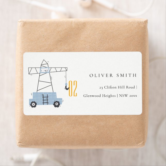 Cute Construction Crane Vehicle Birthday Address (Insitu)