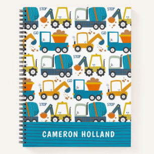 Cute Construction Diggers Personalised  Notebook