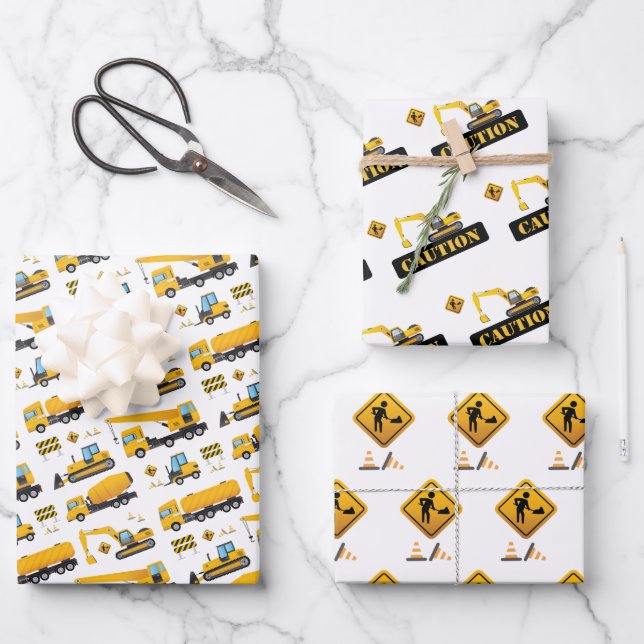 Cute Construction Dump Baby Shower Birthday Gift Wrapping Paper Sheet (Front)