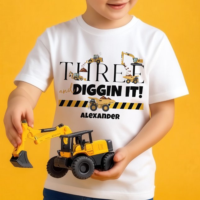 Cute Construction Dump Truck 3rd Birthday Toddler Baby T-Shirt (Cute THREE and Diggin It dump trucks digger loader construction theme toddler boy 3rd birthday shirt)