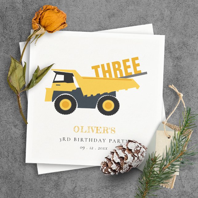 Cute Construction Dump Truck Any Age Birthday Napkin (Creator Uploaded)