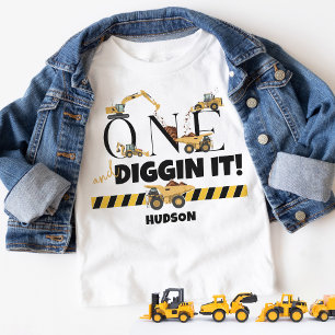 Cute Construction Dump Truck Boy 1st Birthday Baby T-Shirt
