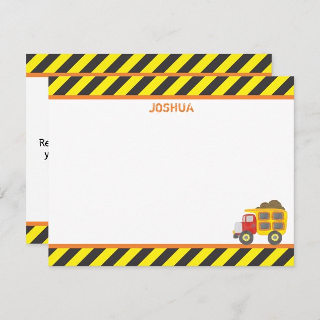 Cute Construction Dump Truck Boy's Stationery Card (Front/Back)