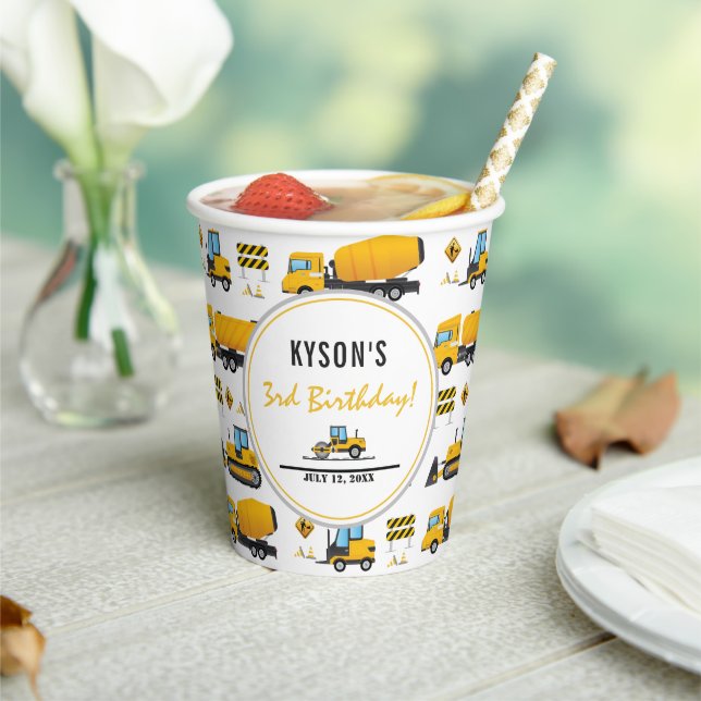 Cute Construction Dump Truck Gender Neutral Paper Cups (Insitu)
