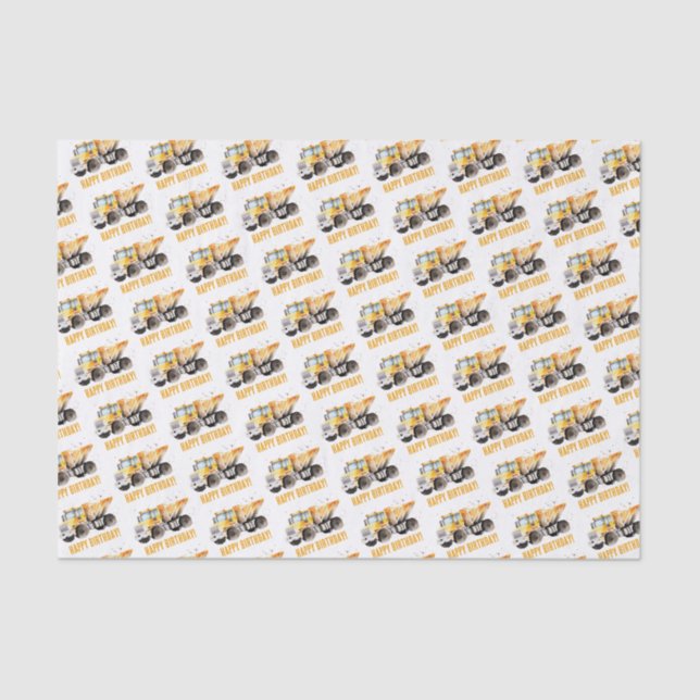 Cute Construction Dump Truck Happy Birthday Tissue Paper (Front)