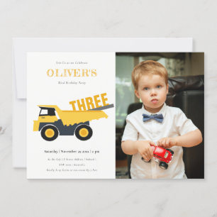 Cute Construction Dump Truck Photo Birthday Invite