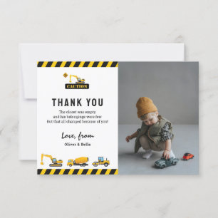 Cute Construction Dump Truck Photo Birthday Thank You Card