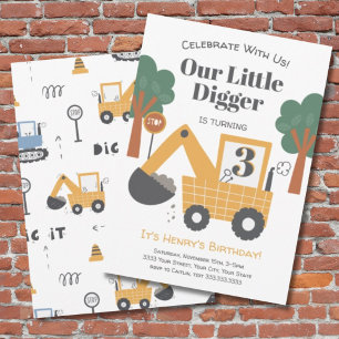 Cute Construction Dump Truck Third Birthday Party  Invitation