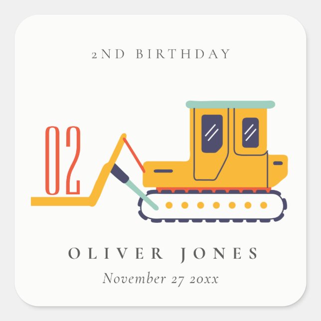 Cute Construction Fork Lift Any Age Birthday Square Sticker (Front)