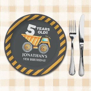 Cute Construction Party for 5th Birthday Kids Paper Plate