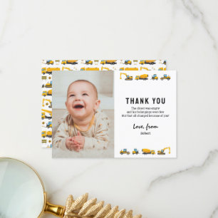 Cute Construction Photo Birthday Thank You Note