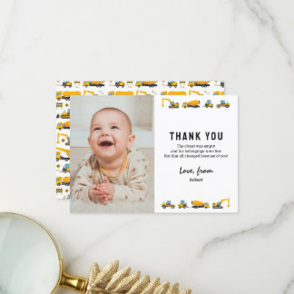 Cute Construction Photo Birthday Thank You Note Card